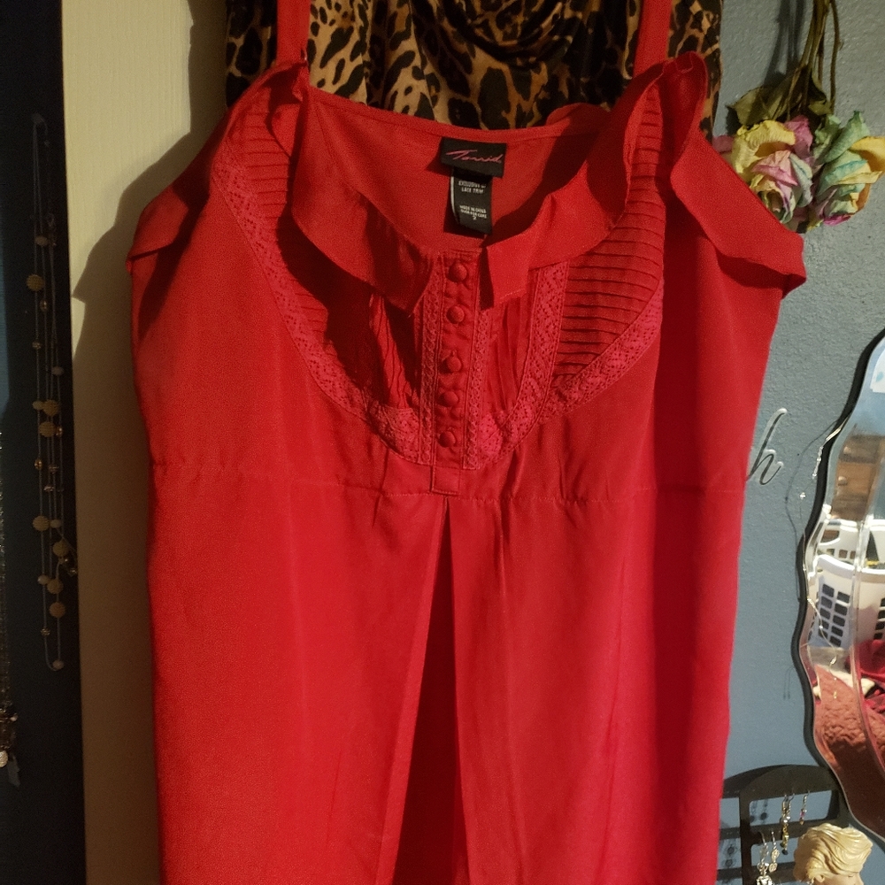 Red silk tank top